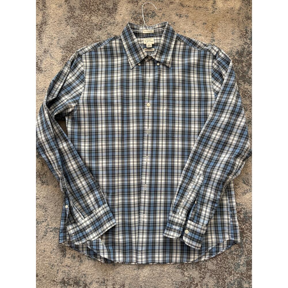 J.Crew Slim Untucked Organic Cotton Plaid Shirt L Blue Gray Secret Wash